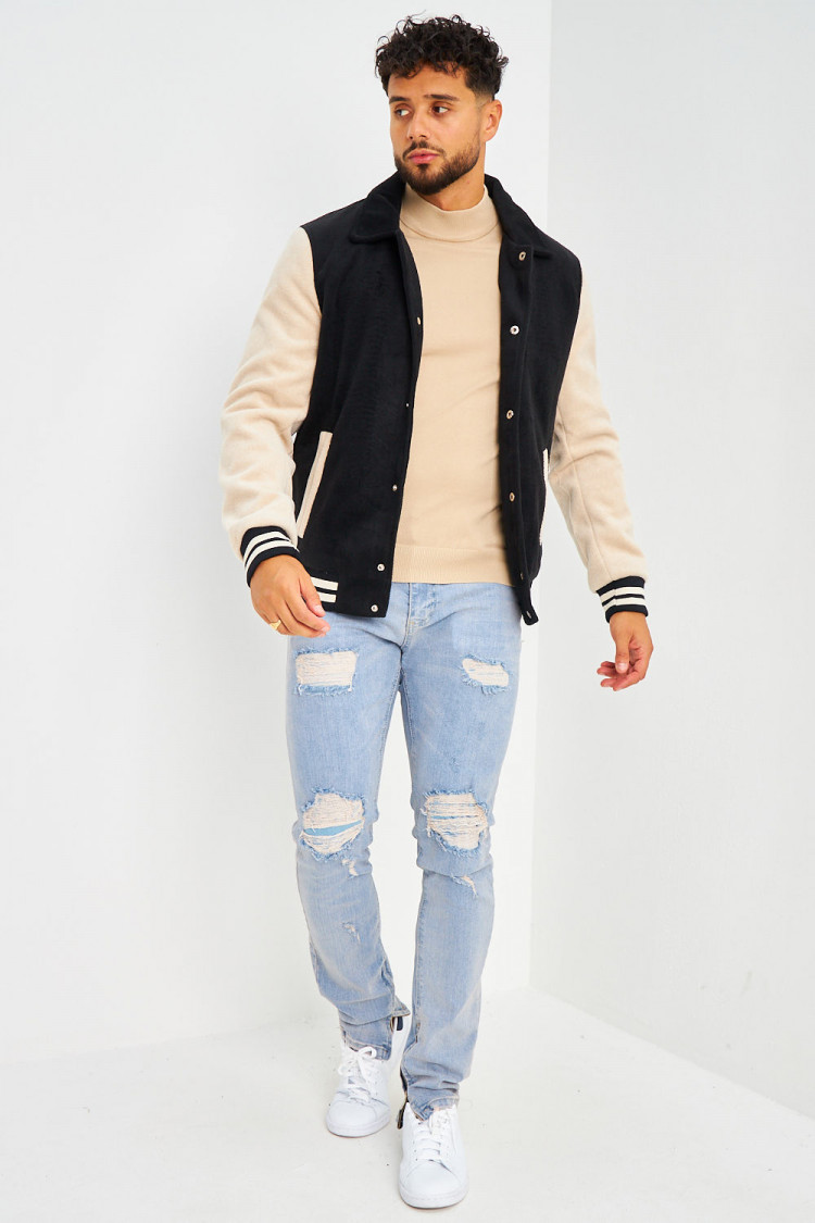 Veste bicolore en suédine noir/beige