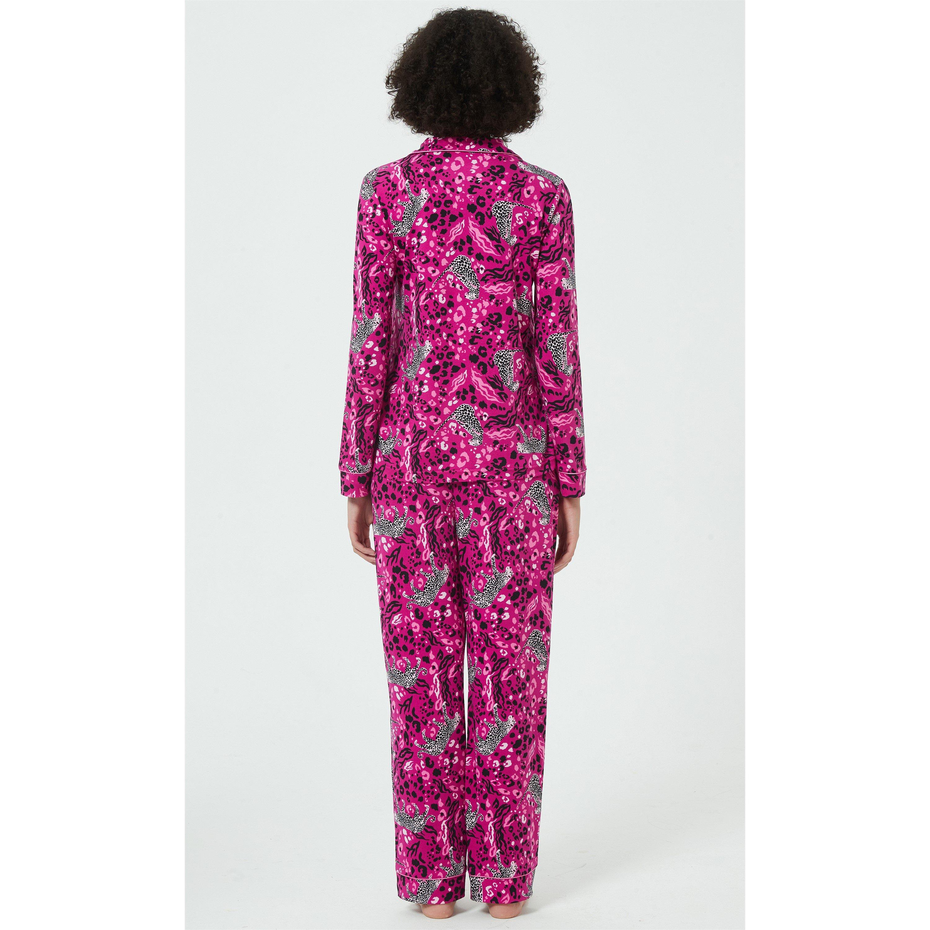 Linea Ladies Leopard Soft Touch Button Through Pyjama Set