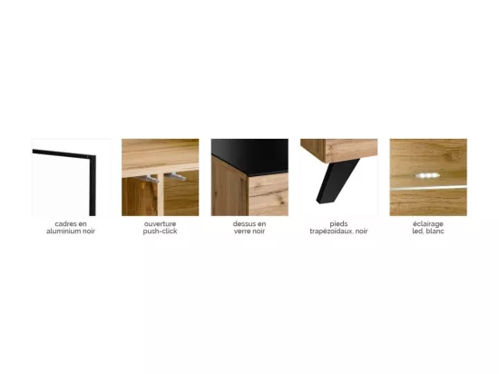 Meuble tv TINO. Idéal pour votre salon. Look tendance type industriel, bois, verre et métal.