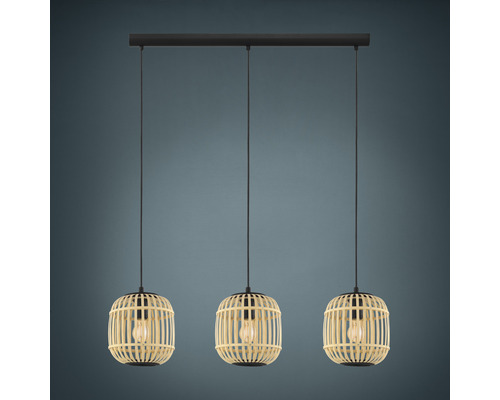 Hanglamp, 3-lichts, HxL 110x91 cm, zwart/naturel