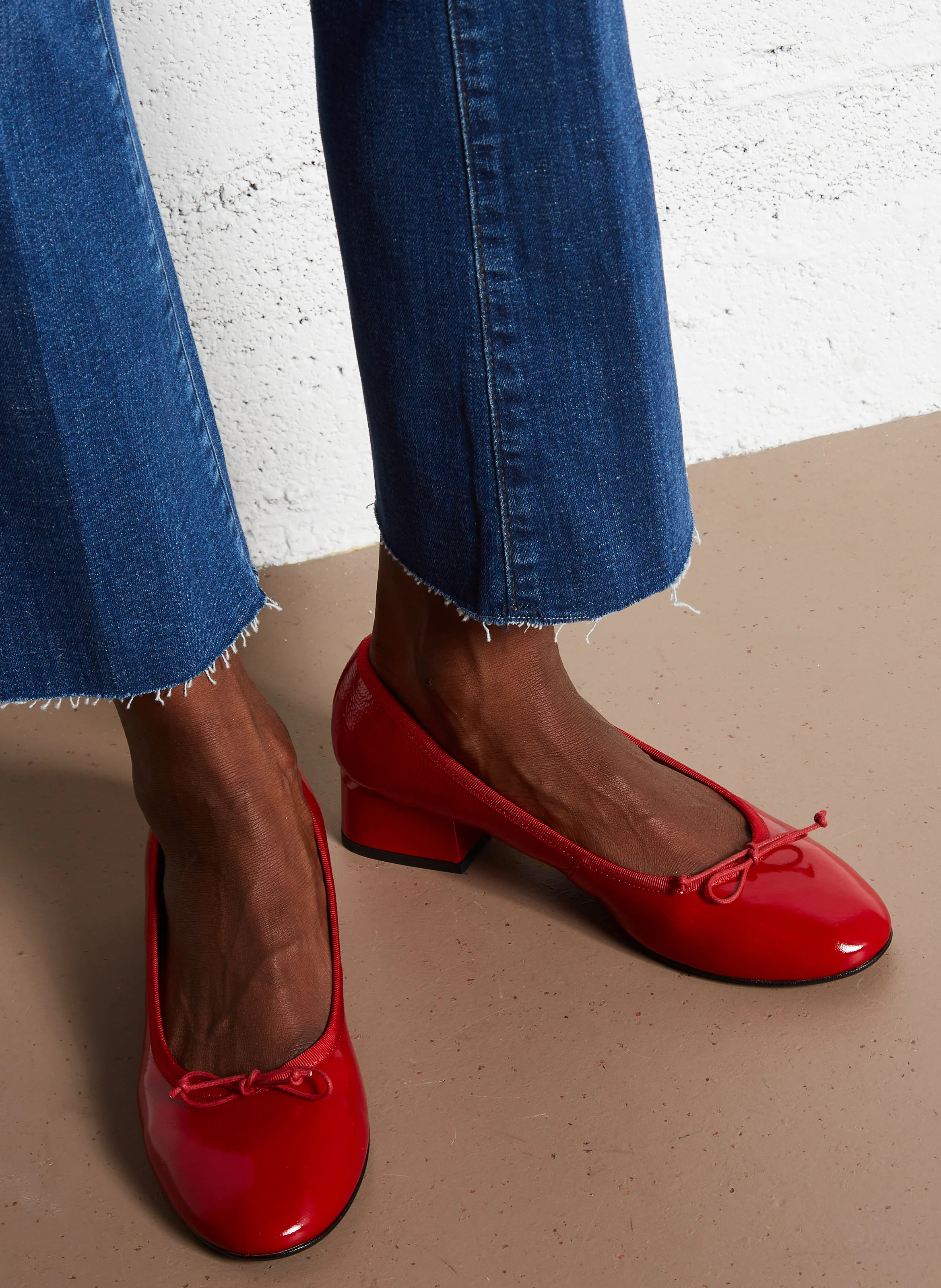 NICOLE - Ballerines à talons en cuir verni | Rouge