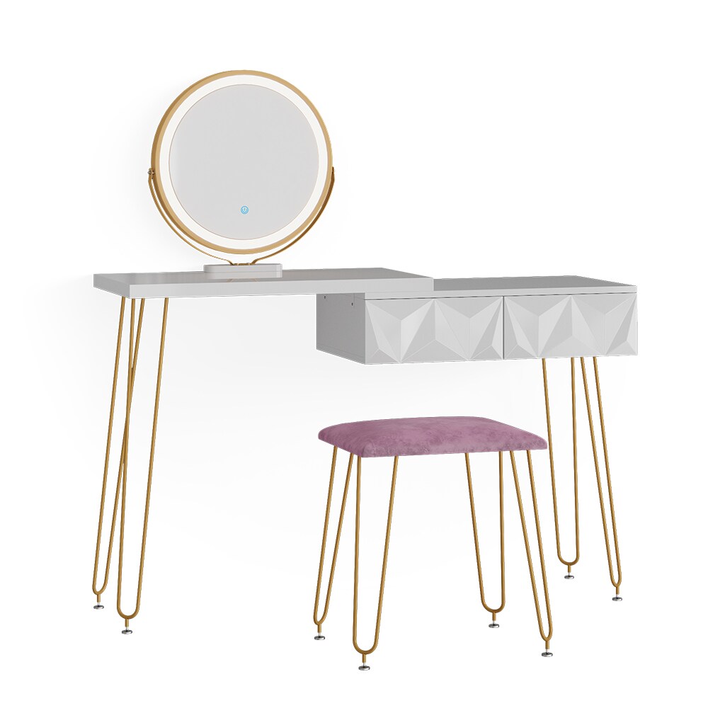 Vicco Schminktisch Frisiertisch Schminkkommode Bella Weiß LED-Spiegel Design-Hocker 120x76 cm modern Schlafzimmer Kommode Schublade Ablage Aufbewahrung Touch-Switch Kosmetiktisch Make-Up-Tisch