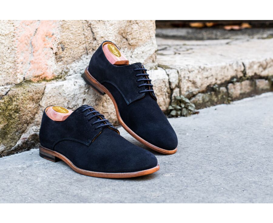 Derbies homme Velours Marine semelle cuir - HILPERTON