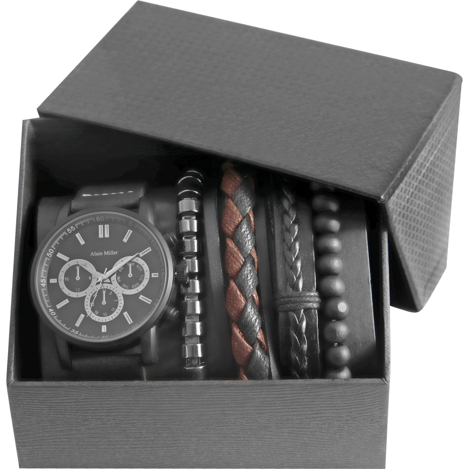 Alain Miller Herrenuhr mit Armbänder schwarz