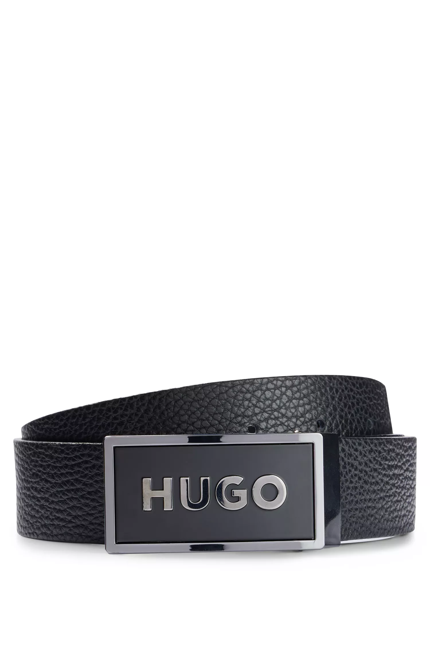 Cinto HUGO vermelho reversível em couro granulado com fivela de placa.