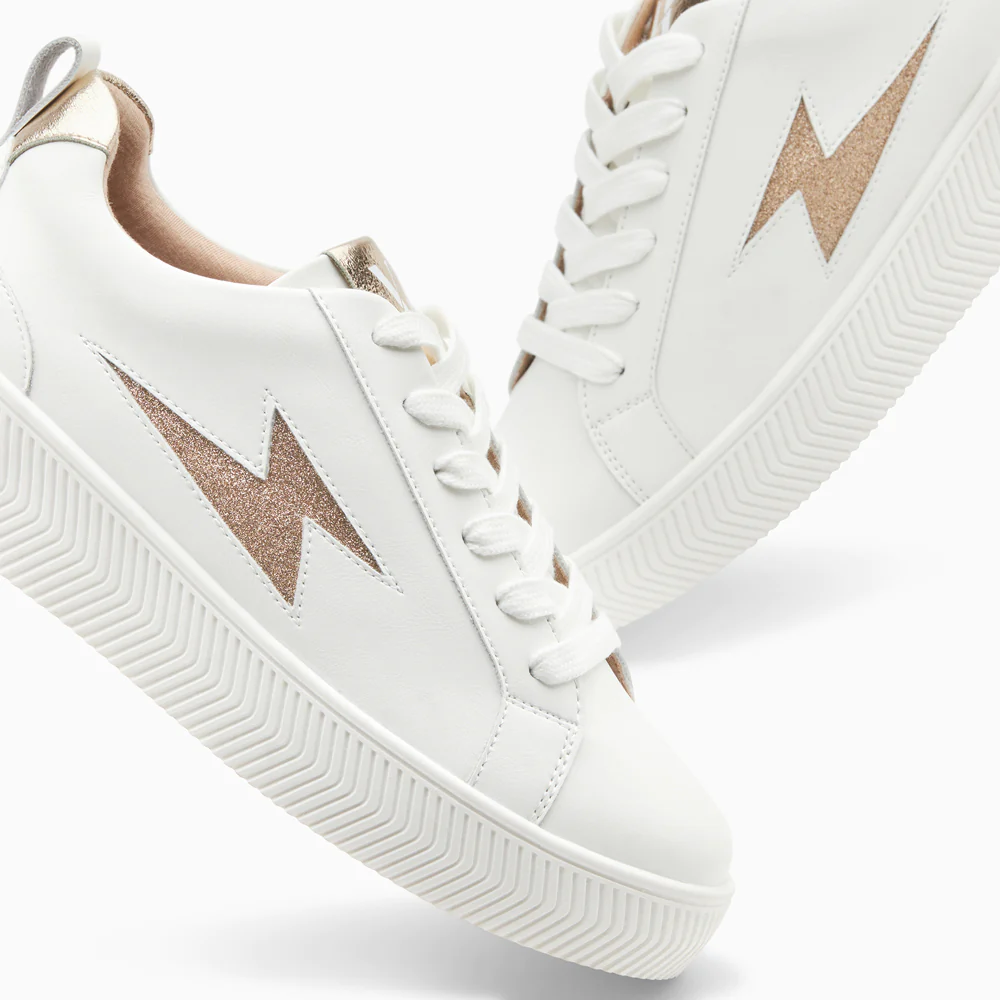 Sneakers-Baskets éclair Tania blanc et or à paillettes