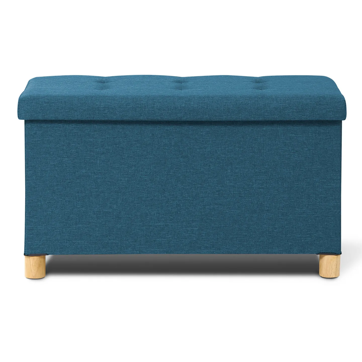 Banc coffre rangement sur pieds 76 cm tissu bleu canard