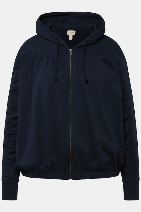 Hoodie-Jacke, gekräuselte Quernaht, Kapuze, Biobaumwolle