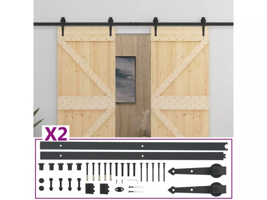 Porte coulissante avec kit de quincaillerie 80x210cm Pin massif