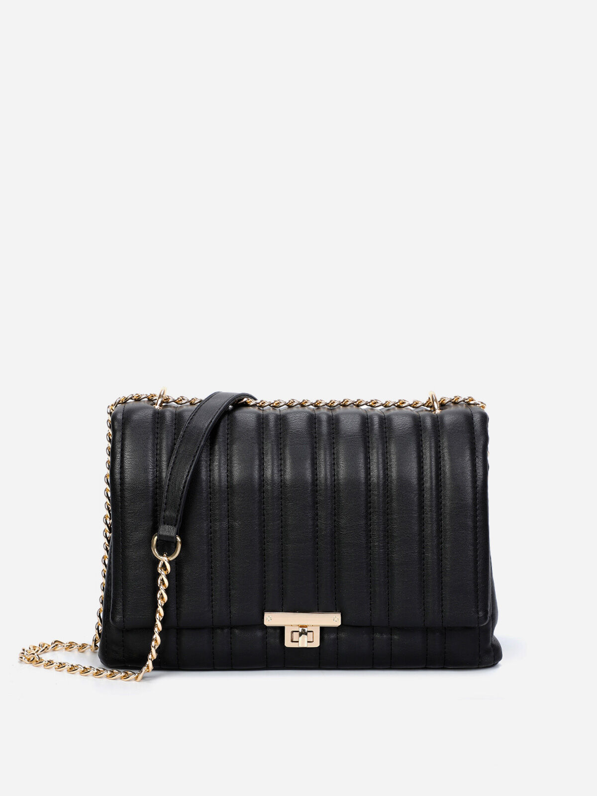 Sac bandoulière matelassé à rabat- Noir