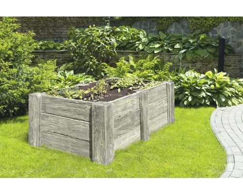 Betonnen verhoogde tuinbak Big Antique witgekalkt met voorgemonteerde draad 220 x 120 x 69 cm