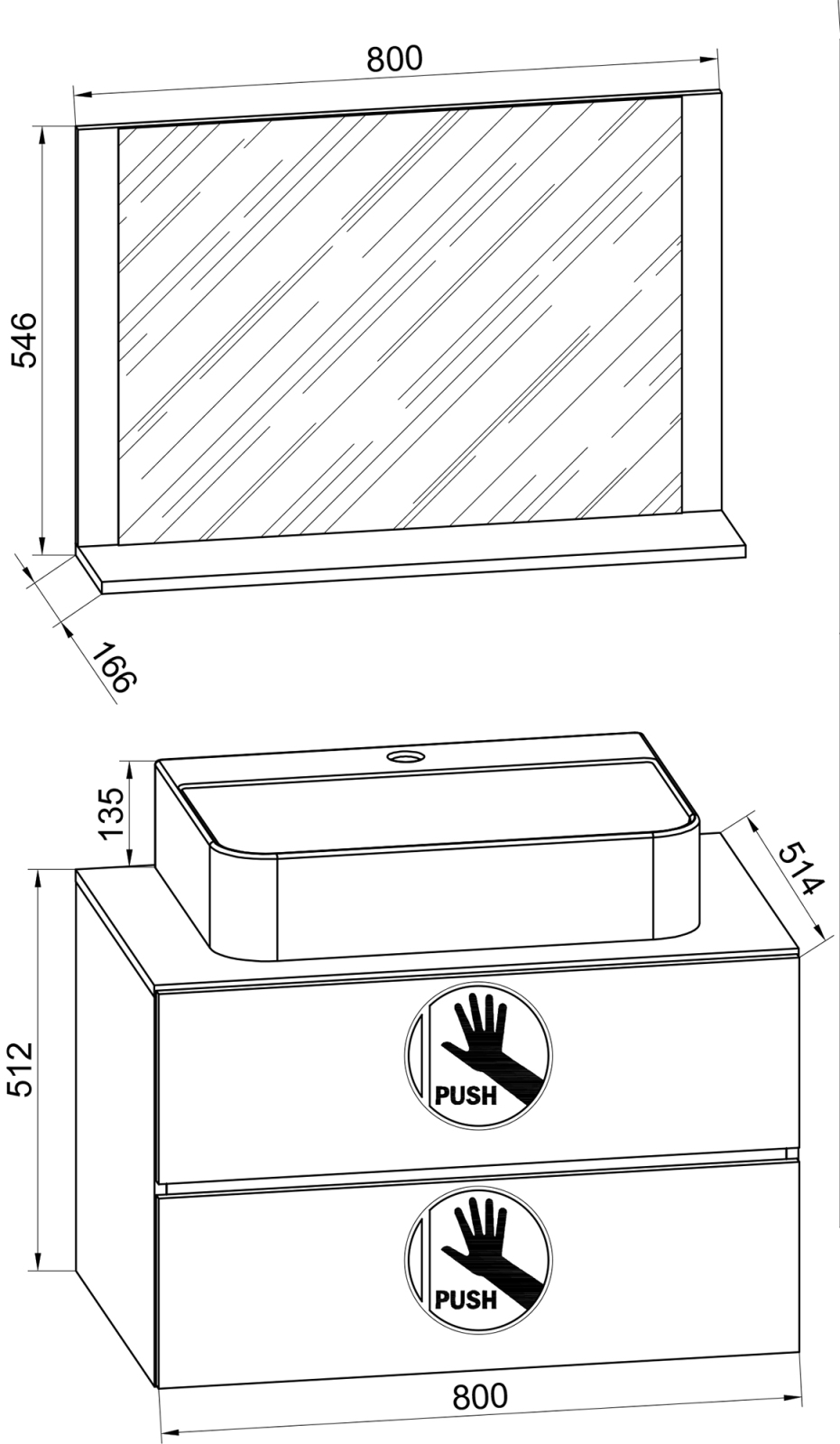 3-teiliges Badmöbel-Set LENDAS BL - weiß - Honig Eiche - 80 cm breit