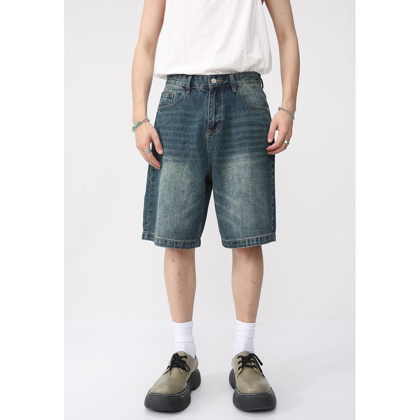 FAERIS - Mid Rise Washed Denim Shorts