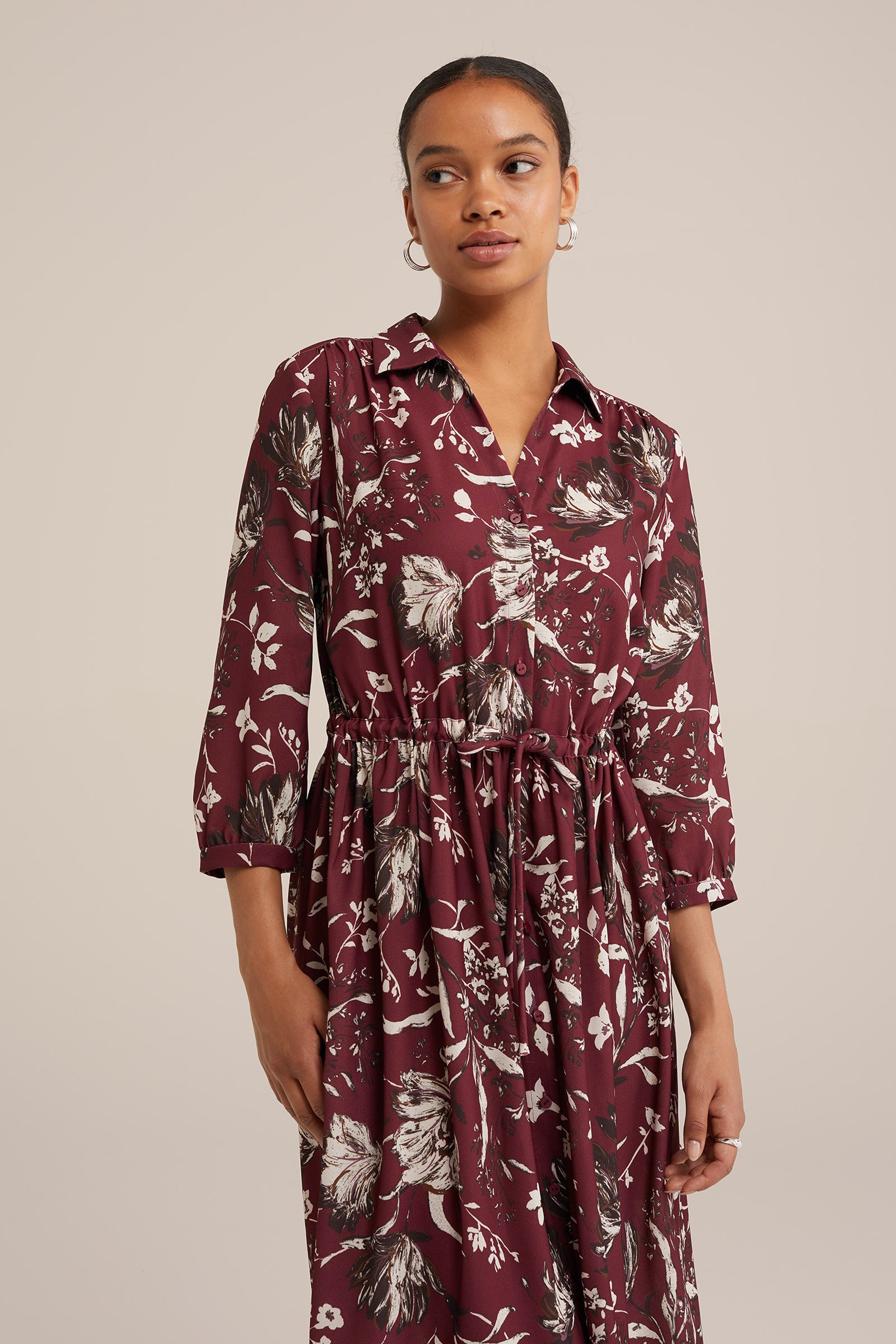 jurk met dessin WE Fashion Bordeauxrood