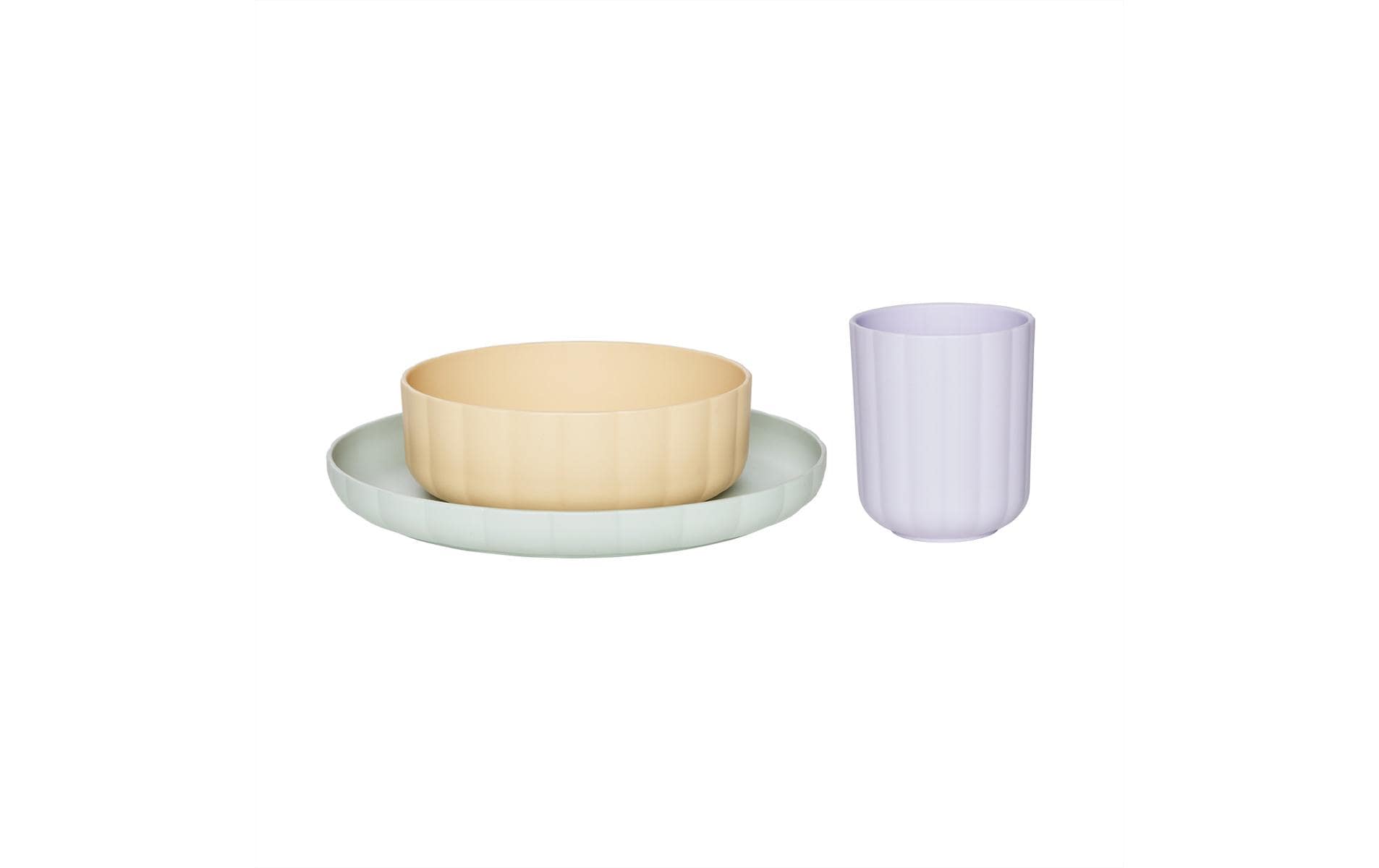 Kindergeschirrset Pullo 3-er Set, Lavendel, Mint, VanilleTasse, Teller und Becher-Set