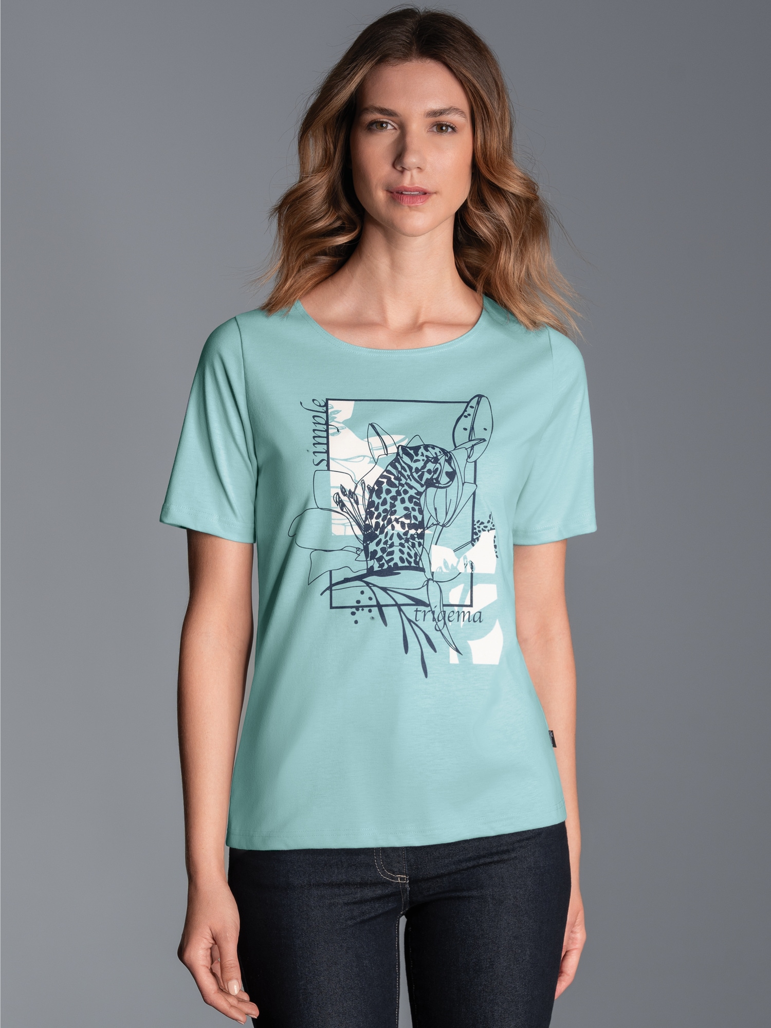 T-Shirt mit floralem Leo-Print Gletscher