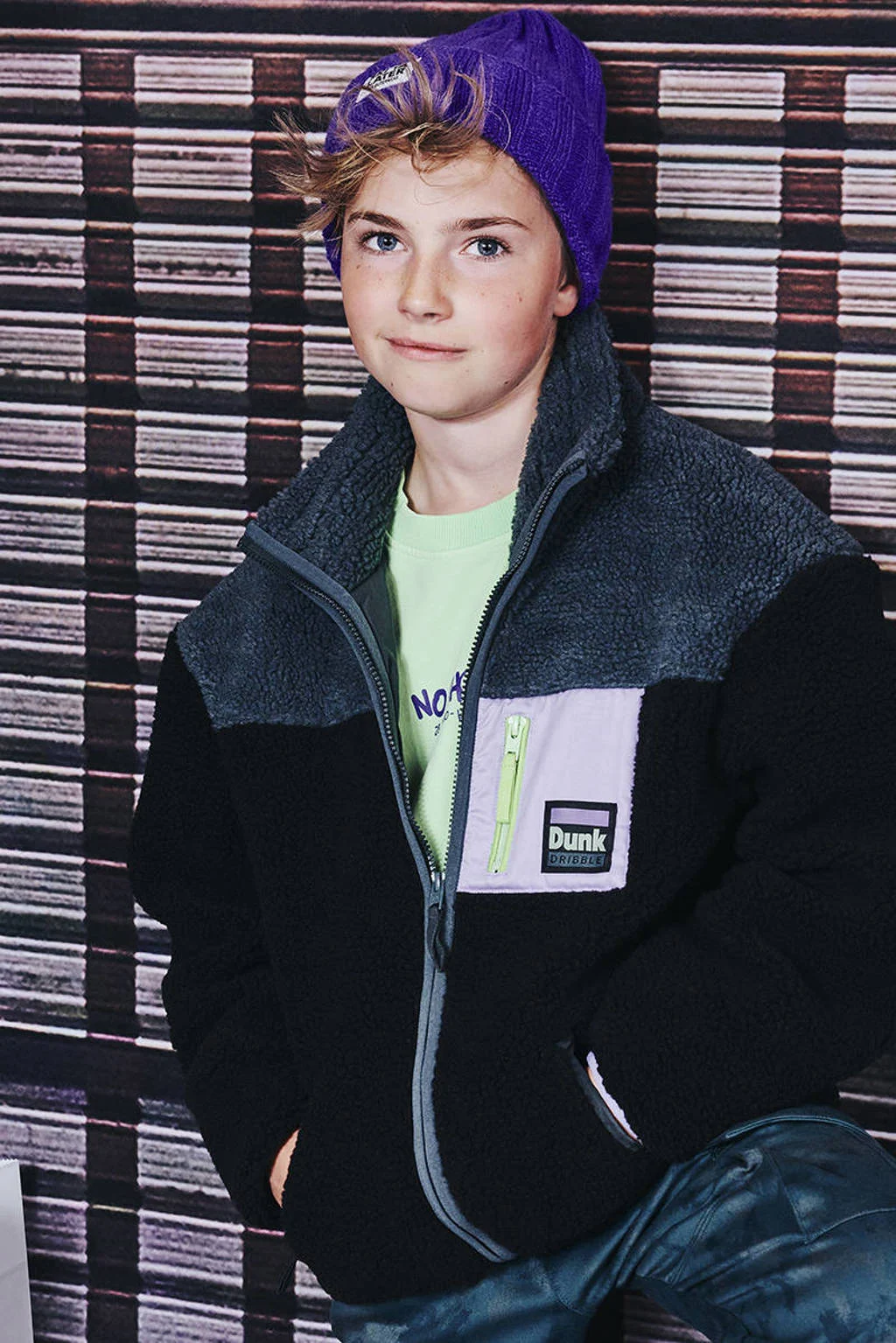 Z8 kids teddy winterjas Sverre donkerblauw/groen