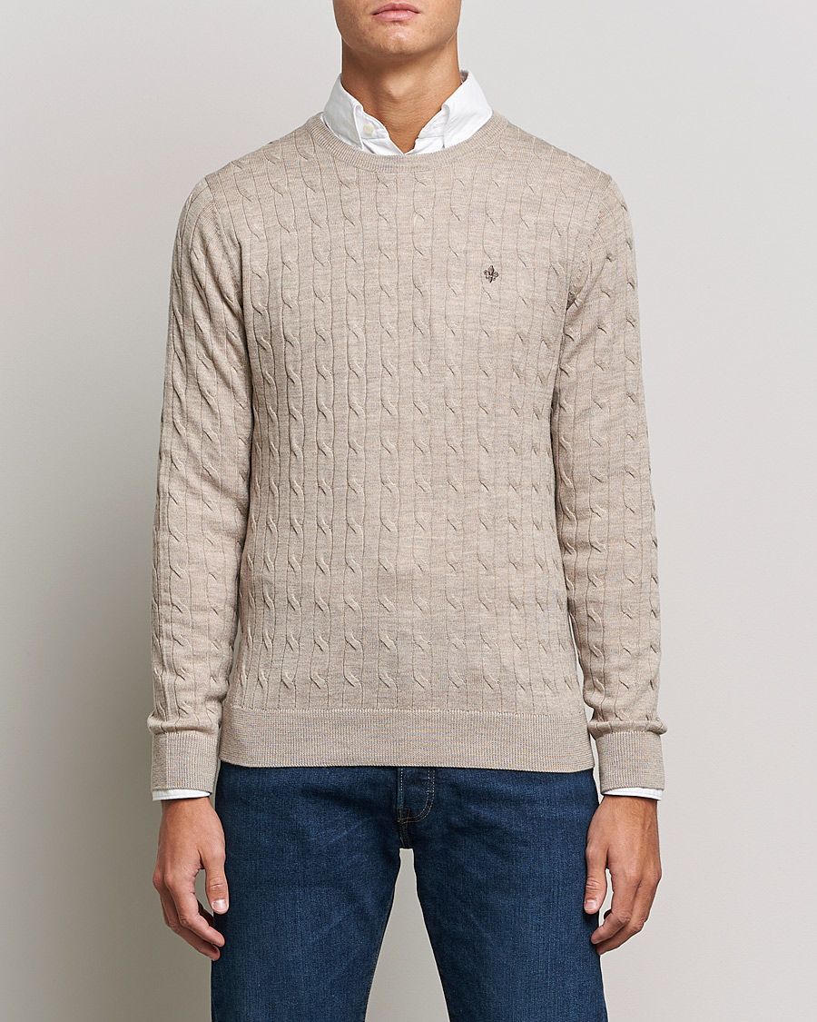 Morris Merino Cable Crew Neck Khaki Melange