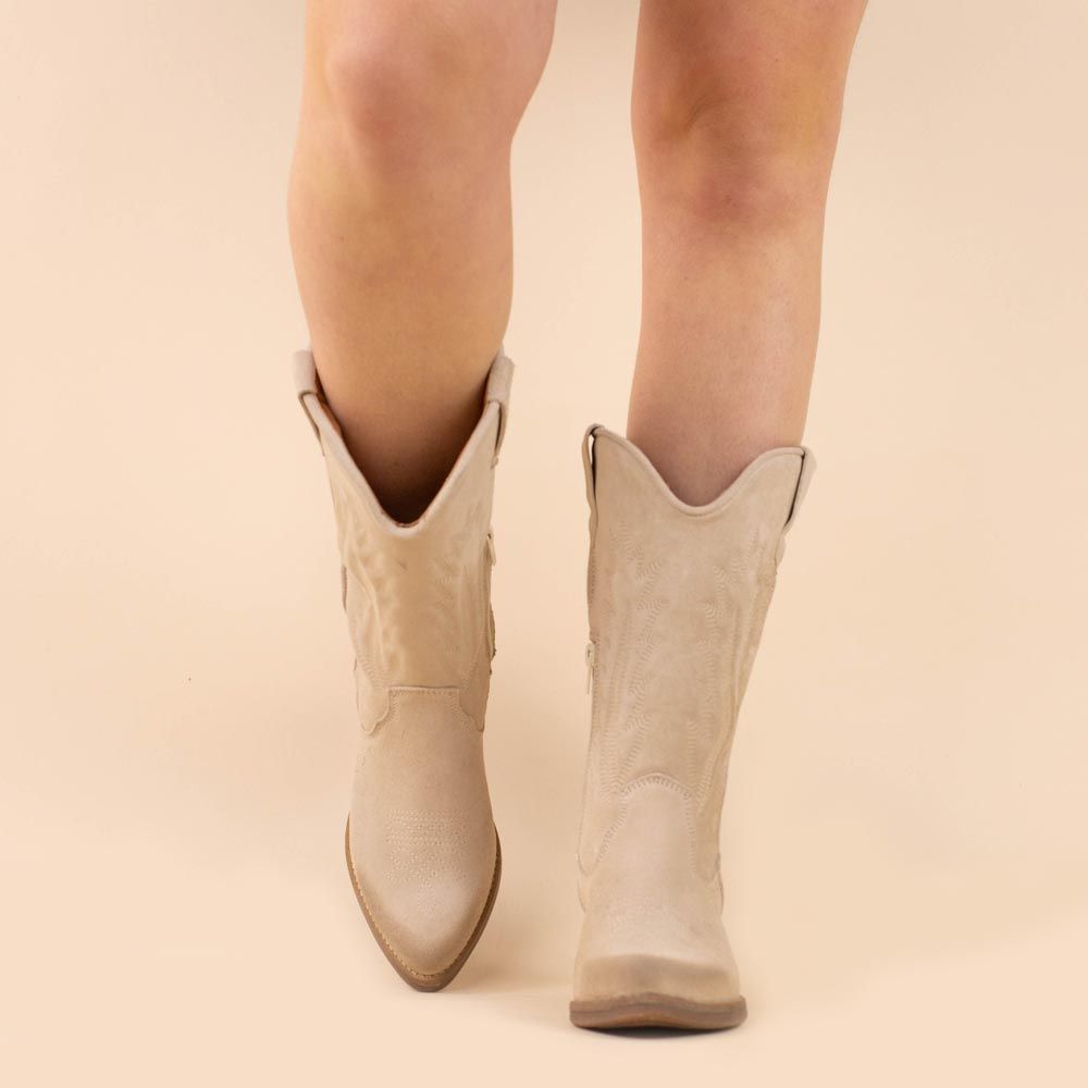 La Pintura cowboyboots beige suede met rits