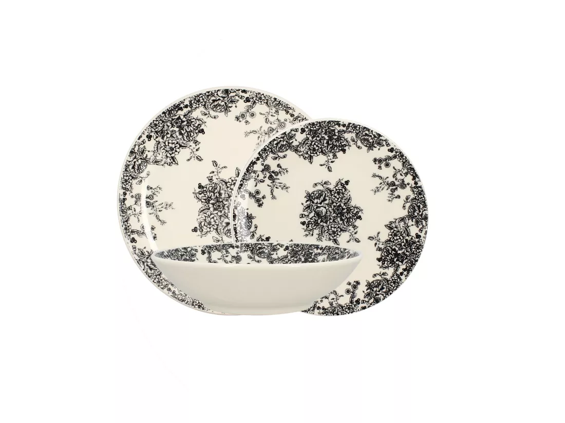 Novastyl - Lot 6 Bols Florali 16cm 50cl En Gres Decor Noir