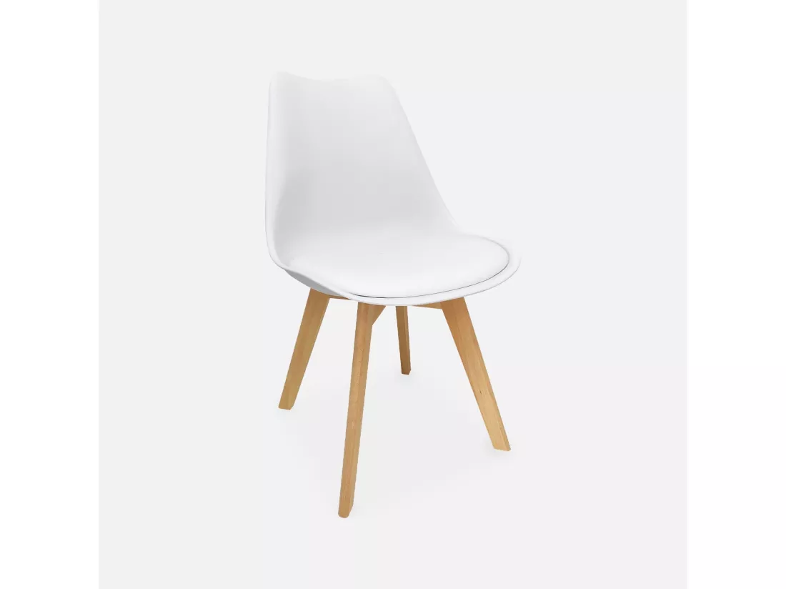 Lot de 4 chaises scandinaves. pieds bois de hêtre. chaises 1 place. blancs