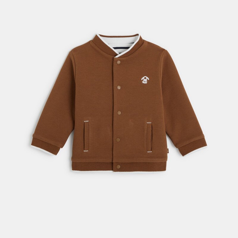 Gilet réversible maille fantaisie et rayée marron bébé garçon Marron