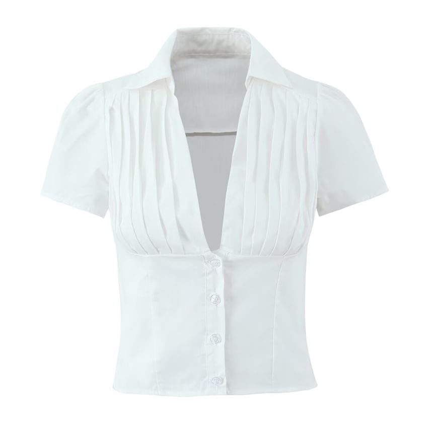 Trisica - Kort mouw V-hals effen slim-fit crop top / lage taille mini A-lijn rok