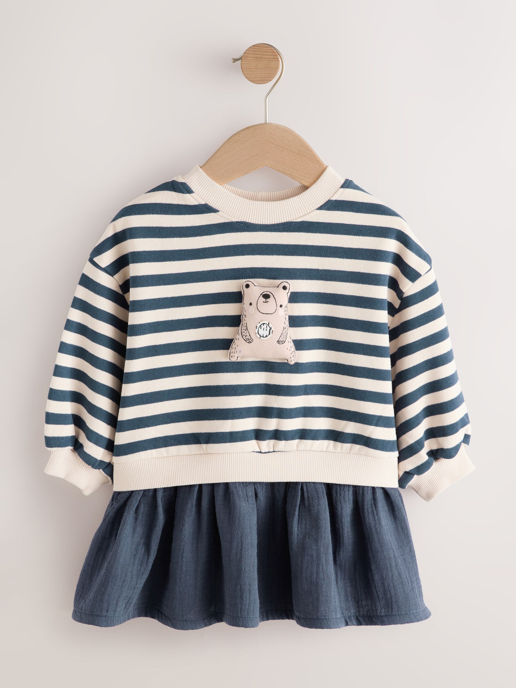 Marineblauw gestreept - Sweatjurk met mesh rok (3mnd -7jr)