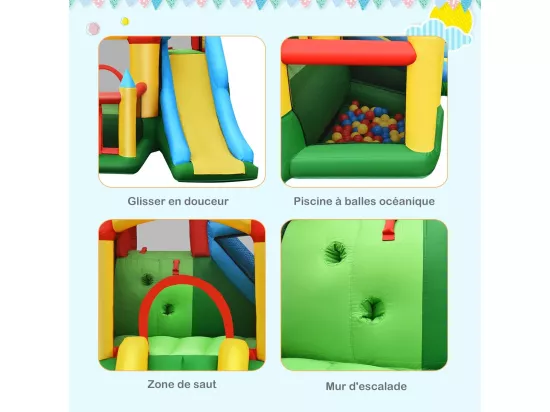 Château Gonflable avec 2 Toboggans, Aire de Saut, Piscine à Balles et Panier de Basketball, 330 x 300 x 210 cm pour Enfants 3-10 Ans Charge Max 135KG, Avec Gonfleur