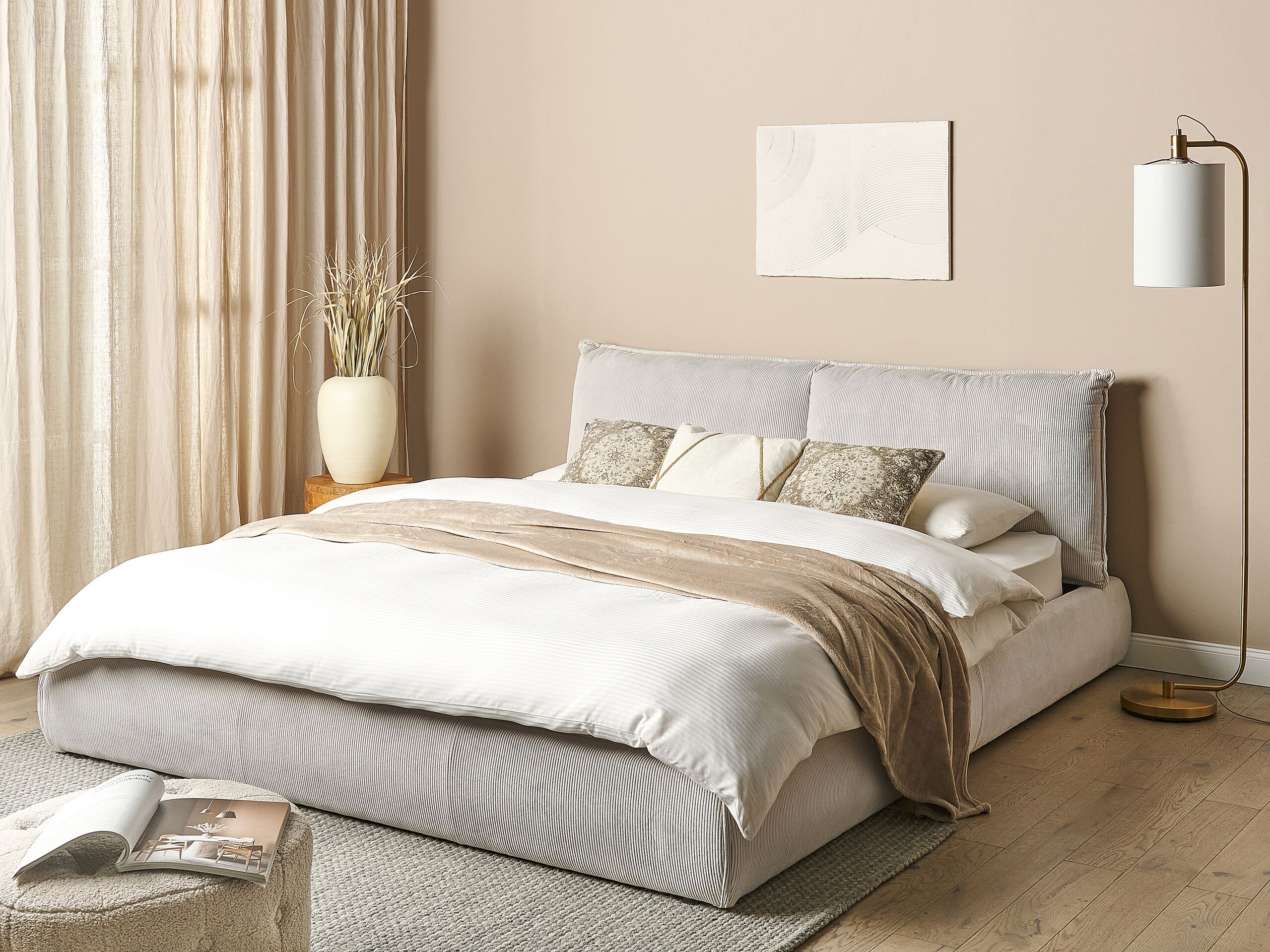 Beliani-VINAY-Tweepersoonsbed-Lichtbeige-180 x 200 cm-Corduroy