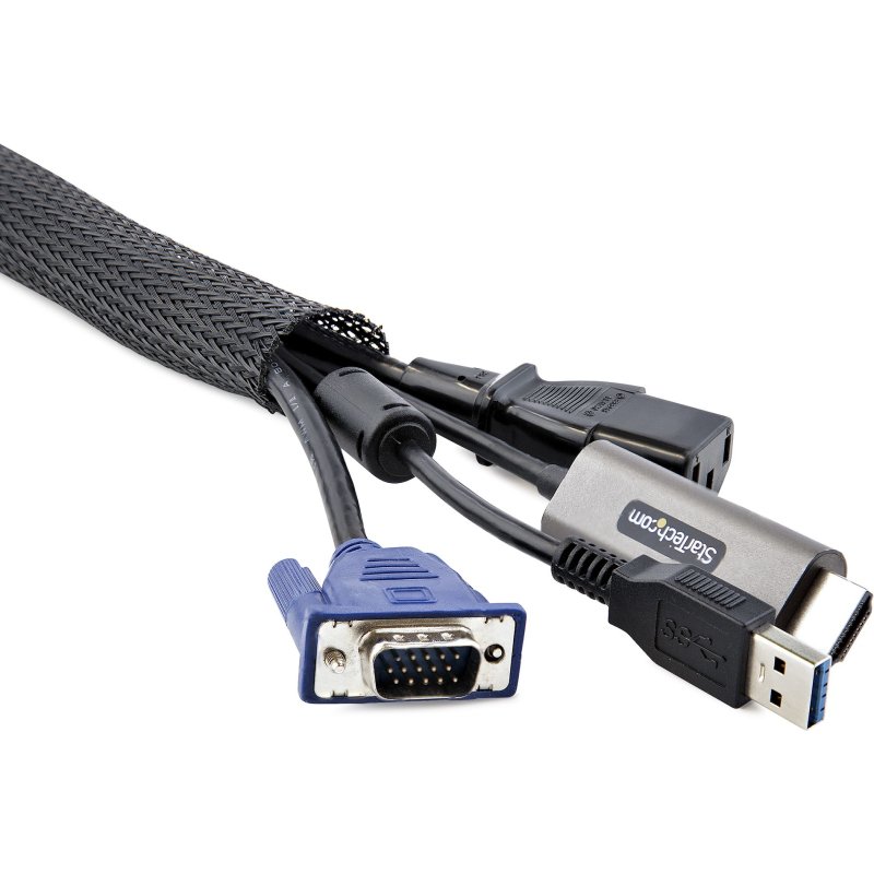 StarTech.com Gaine de Câble Tressée de 3m - Organisateur de Câble Gros Calibre, 3cm de Diamètre - Protège Câble Électrique en Polyester - Gaine Cache Câble Informatique - Manchon de Câble pour PC