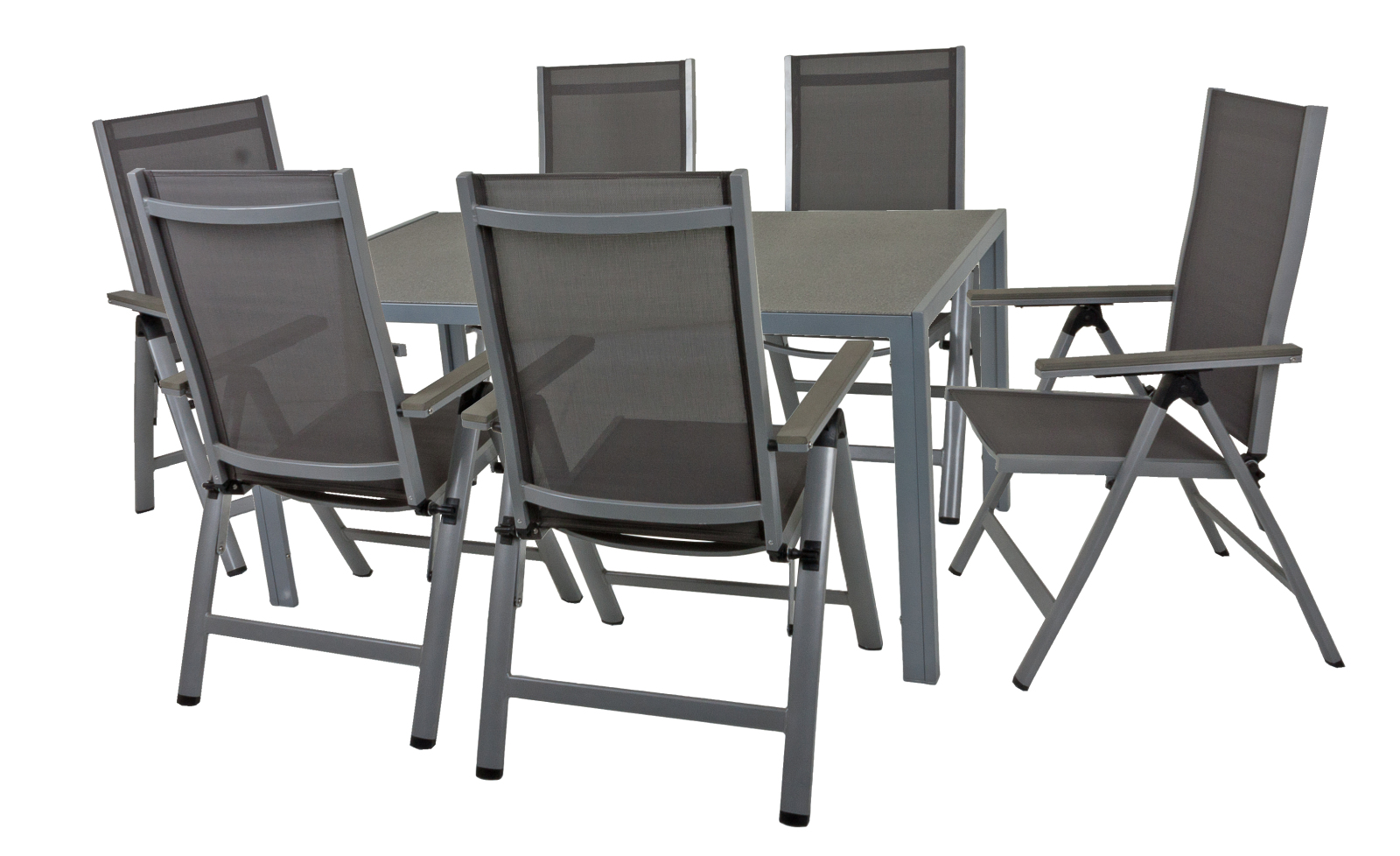 7-teilige Tischgruppe GRACE 04 - grau - Aluminium