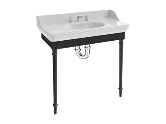 Console JACOB DELAFON Cléo 1889 avec plan vasque 3 trous + mélangeur croisillon lavabo chromé + siphon chromé