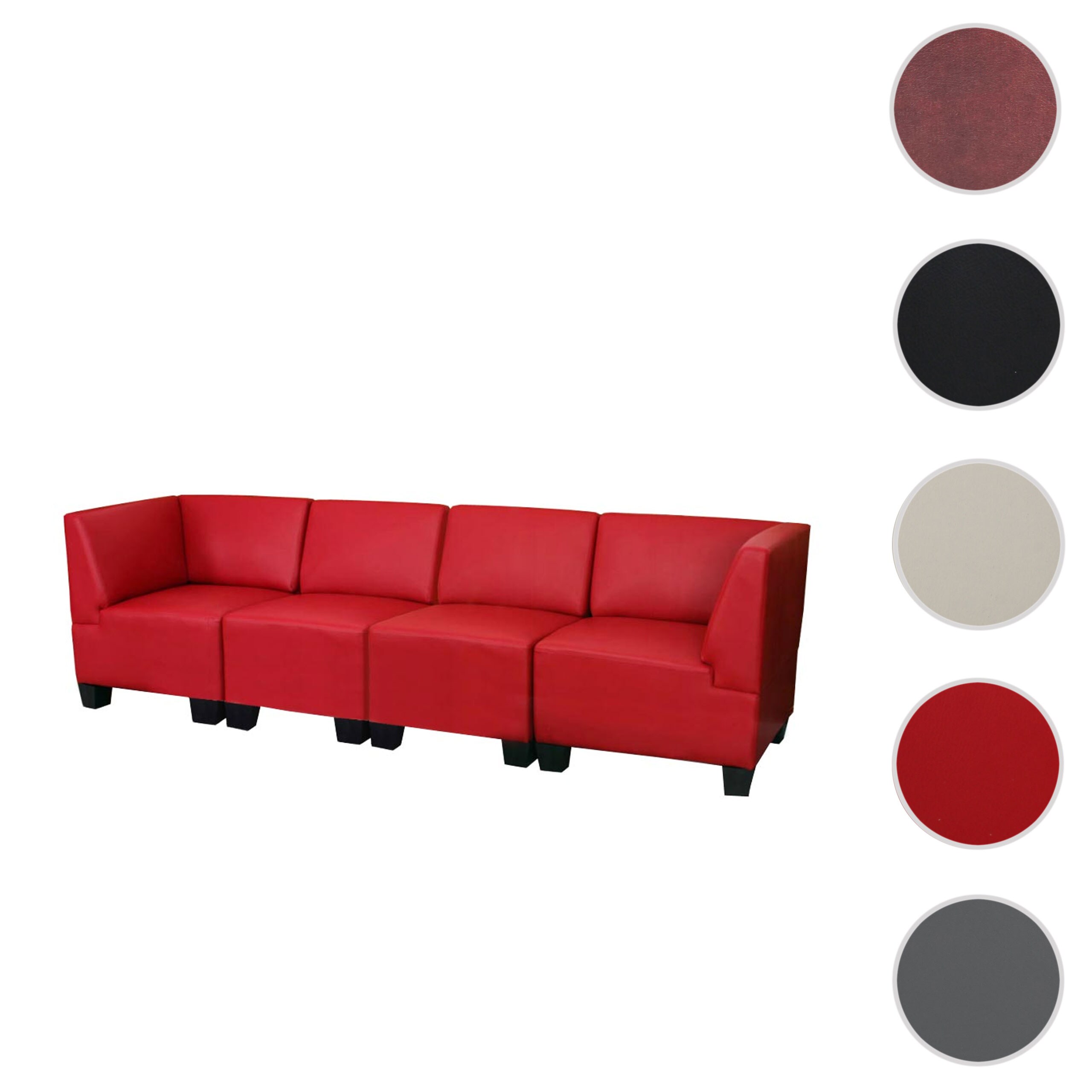 Modular 4-Sitzer Sofa Couch Moncalieri, hohe Armlehnen ~ rot, hohe Armlehnen