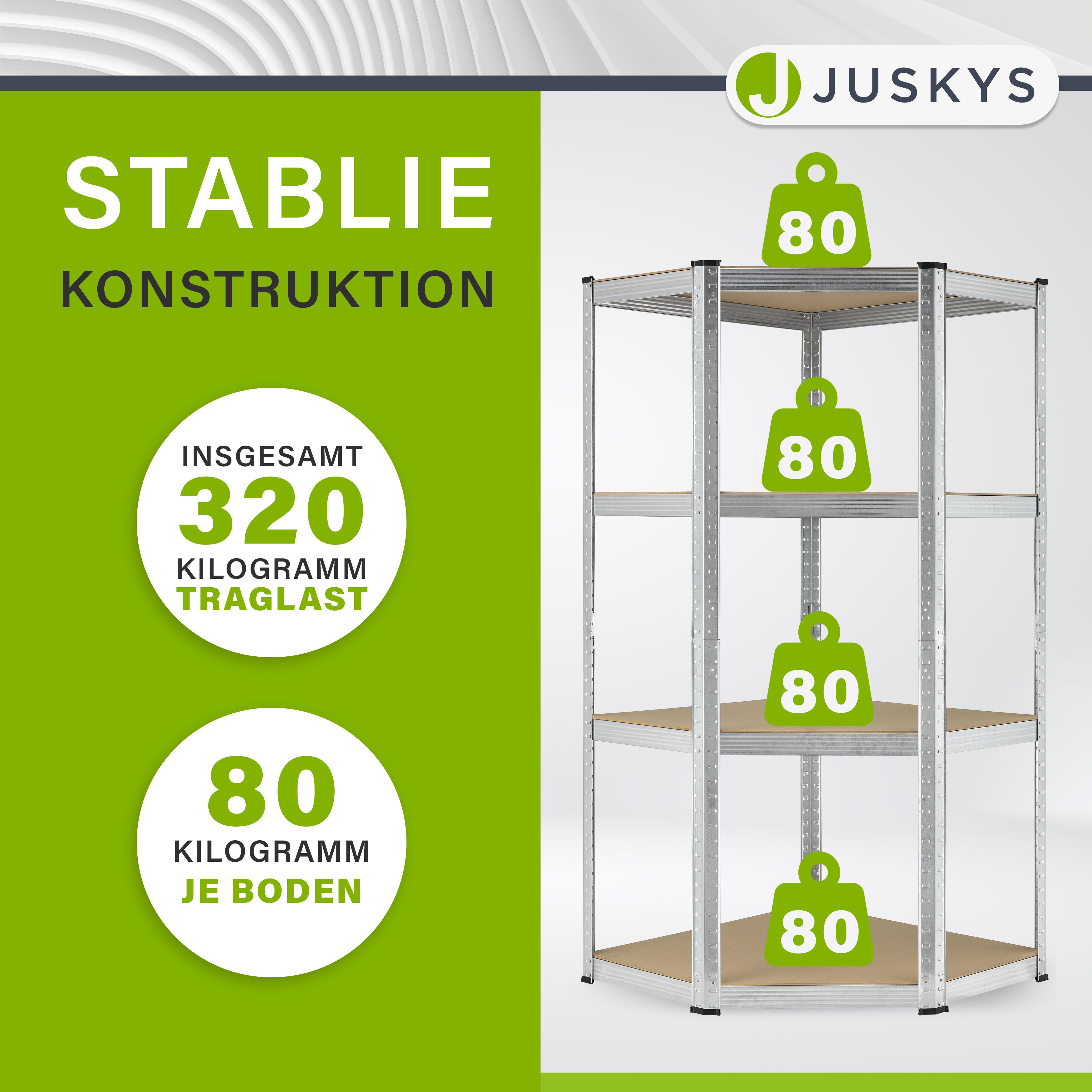 Juskys Lageregal Corner Easy 160 x 75 x 40-75 cm | 320 kg | 4 Böden | Schwerlastregal Metall