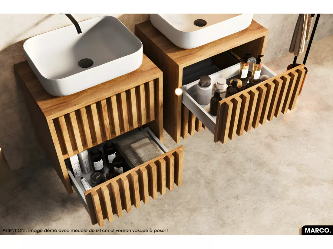 Ensemble meuble sous vasque avec vasque à encastrer - Siphon OFFERT | MARCO | Oak | 100 x 56 x 45 cm