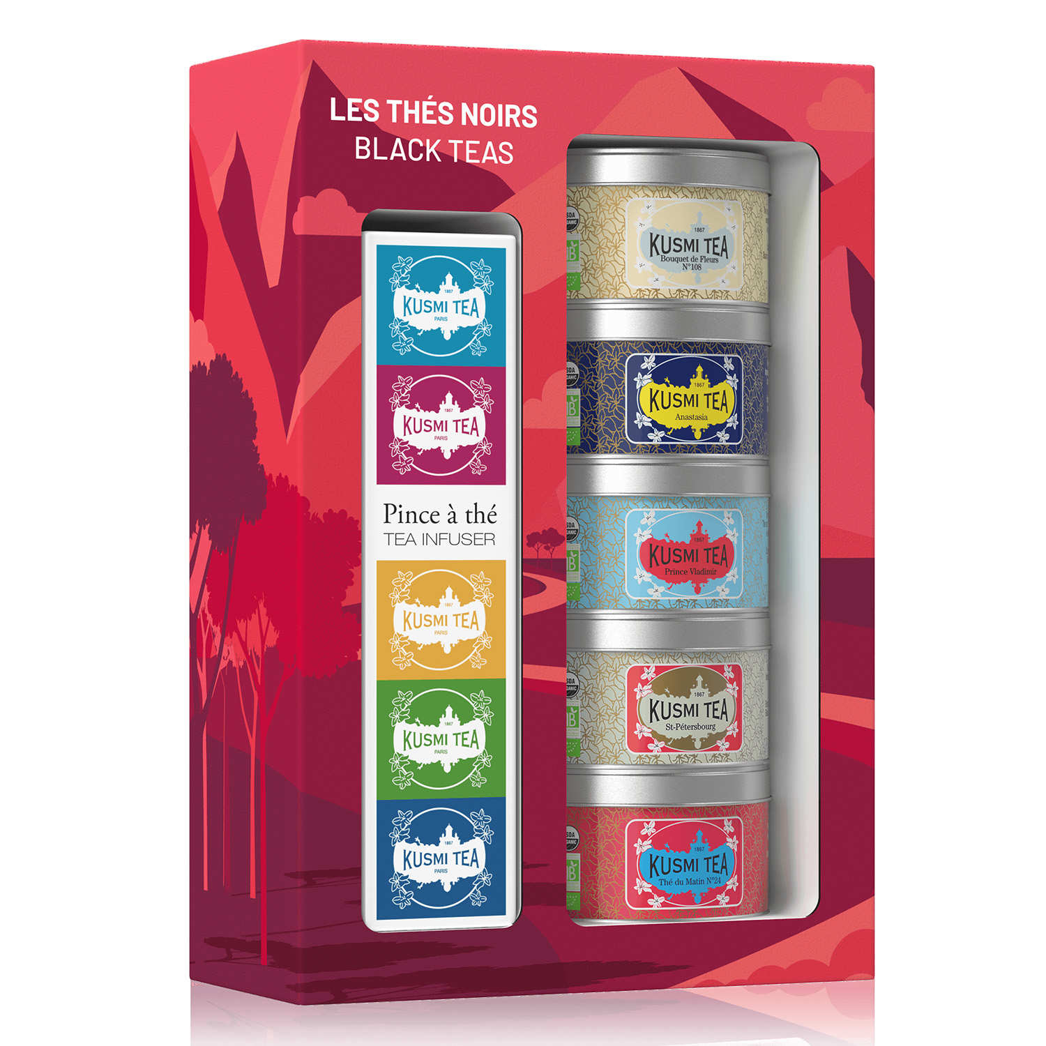 Coffret 5 thés noirs et pince à thé - Les Thés Noirs Bio