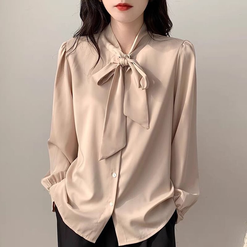 Luminato - Blouse met lange mouwen en strikhals