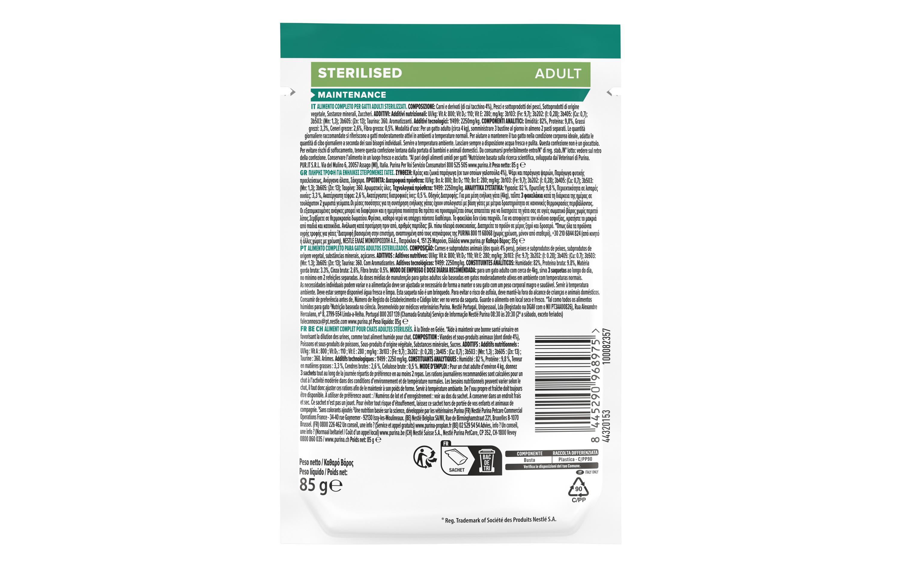 Nassfutter Adult Sterilized Gelée Truthahn 26 x 85 gAlleinfuttermittel für ausgewachsene kastrierte Katzen