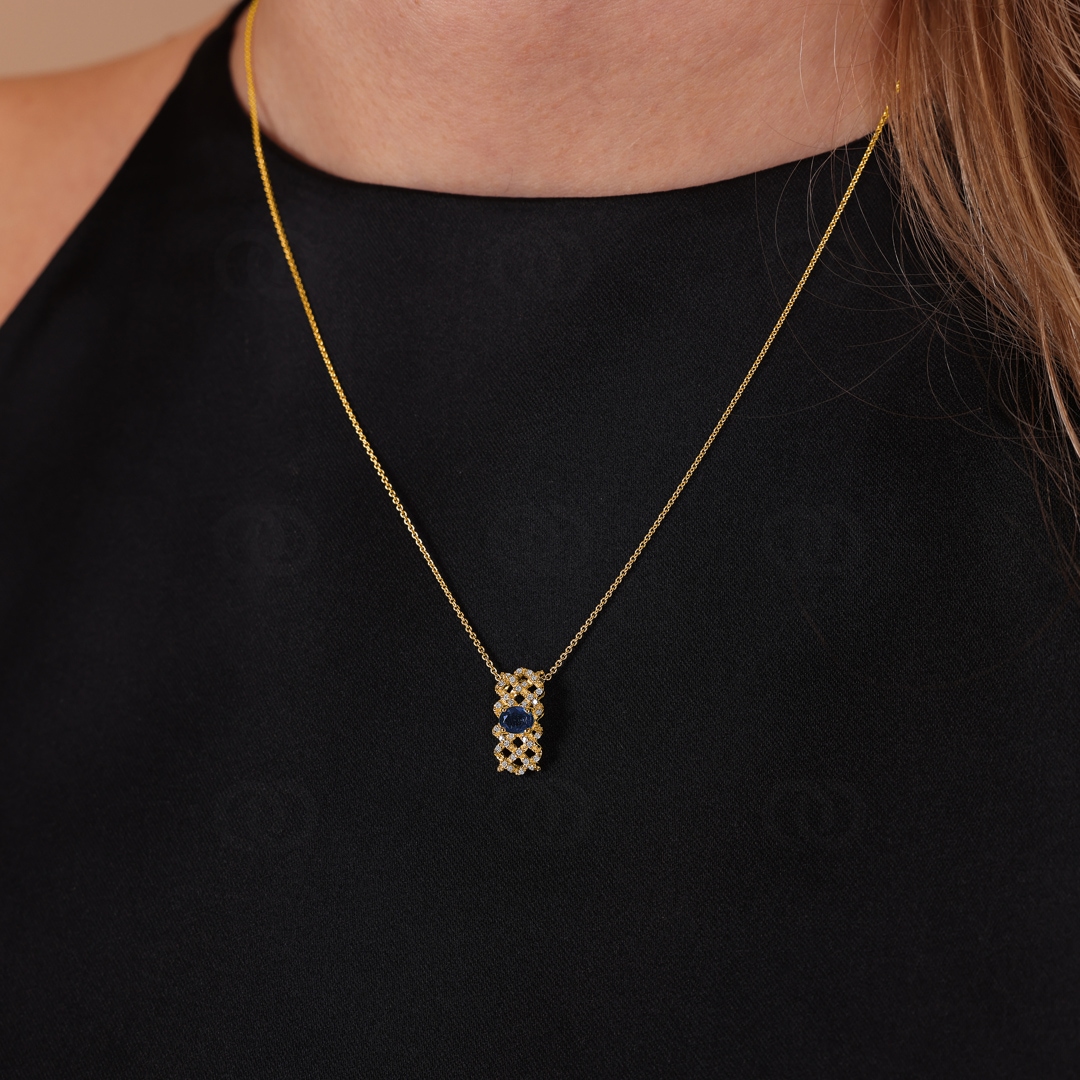 Anhänger 750/18 K Gelbgold mit Saphir & Diamanten 0.08 ct H/si