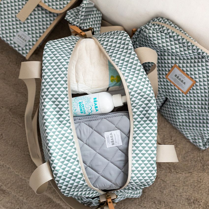 Sac à langer Genève II Play Print Sage Green - Ecru