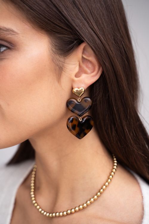 Statement oorhangers met panterprint hartjes