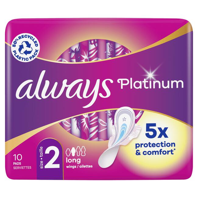 Always Platinum Maandverband Met Vleugels Long 10 Stuks