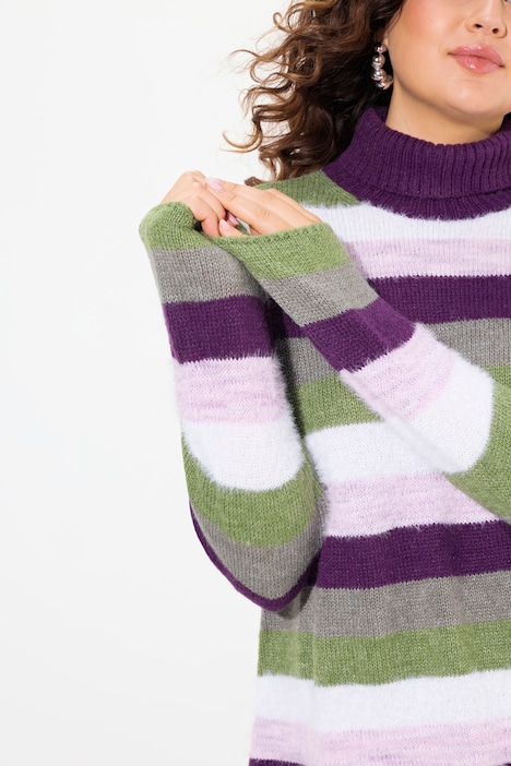 Pullover, Ringel, A-Linie, Stehkragen, Langarm