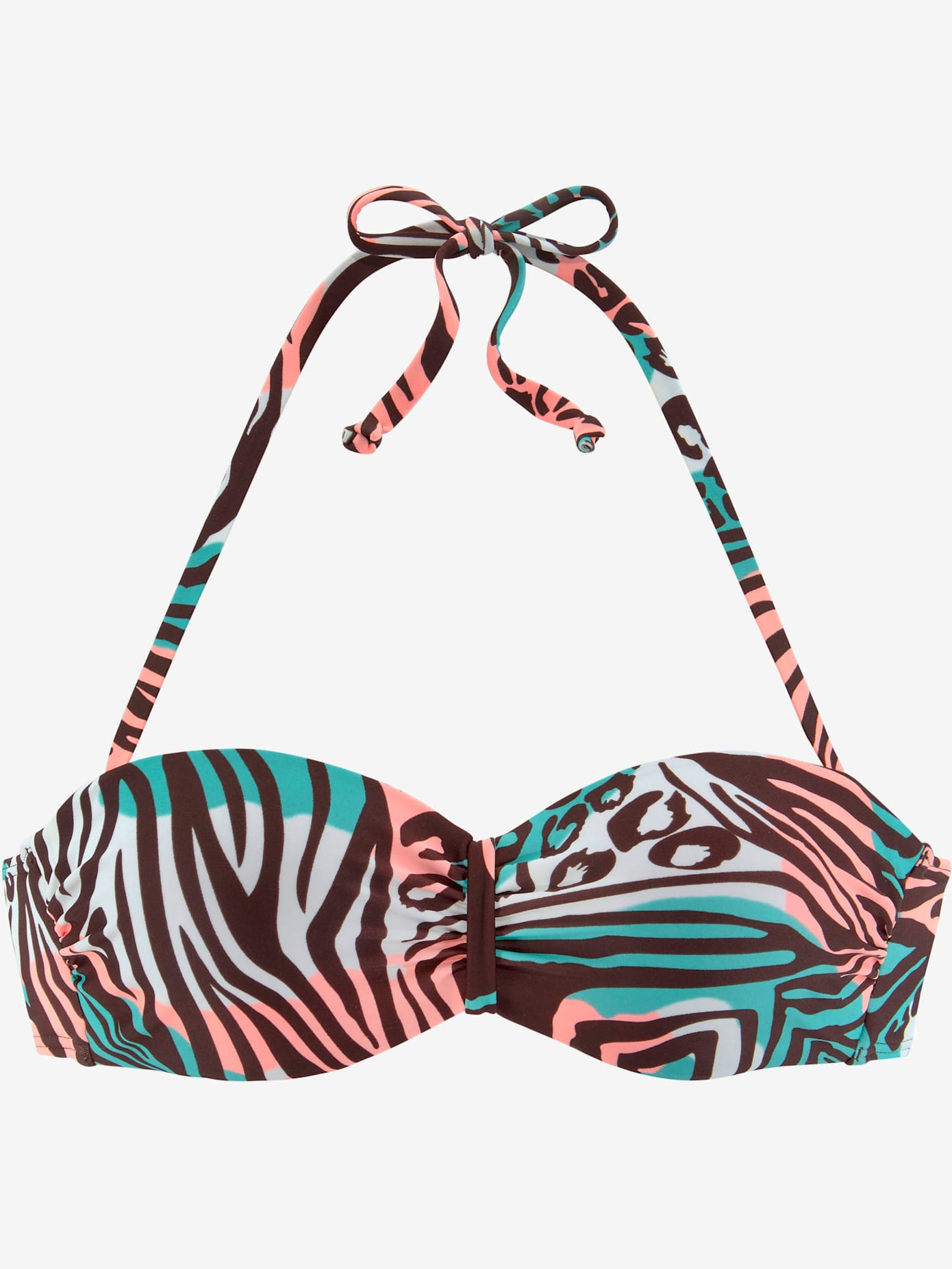 Haut de bikini bandeau à armatures imprimé, effet de couleur différent pour chaque pièce