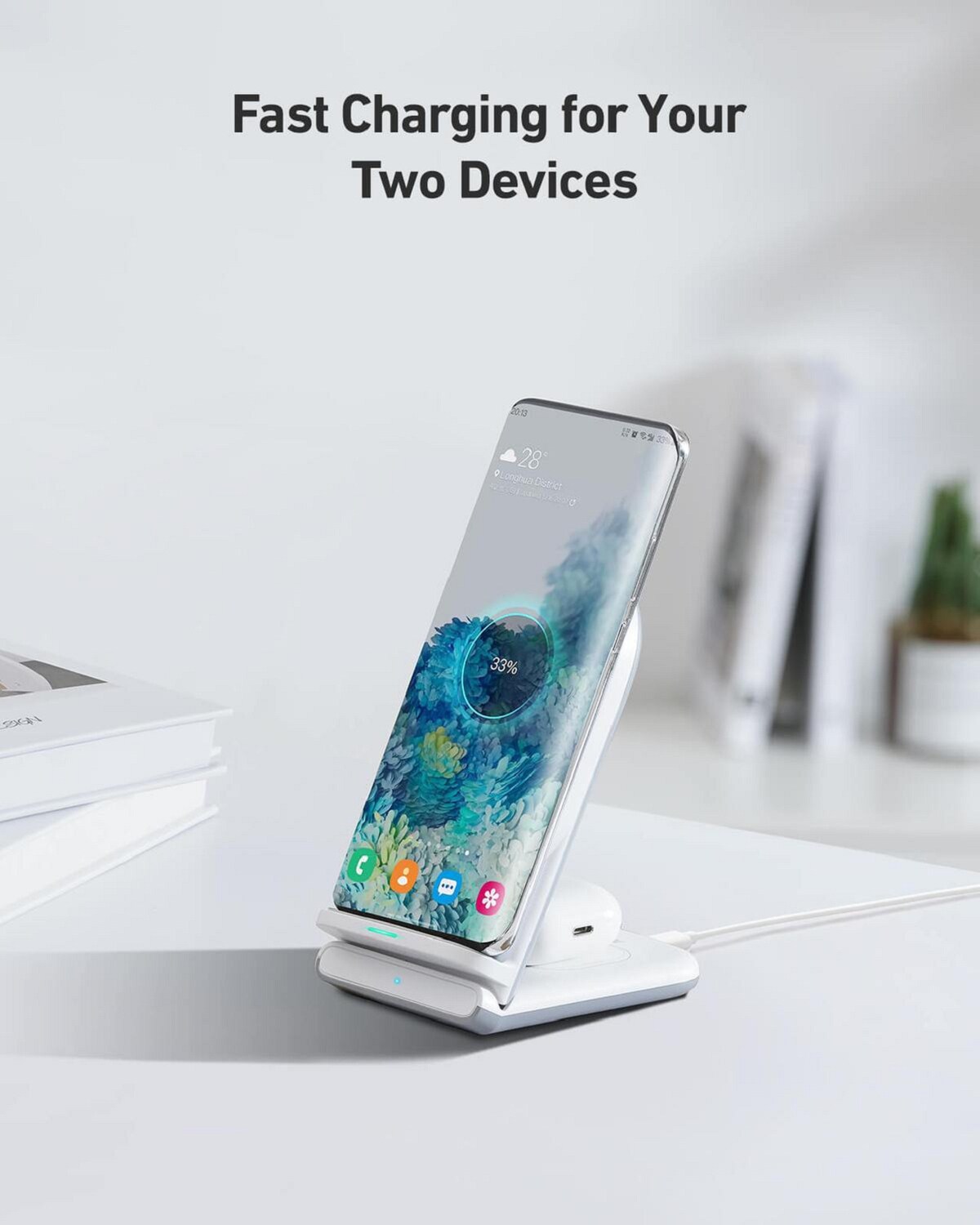 AUKEY LC-A2-Whi Aircore Series 2-in-1 Wireless Charging Stand Drahtloses Ladegerät Qi Wireless Charger Weiß