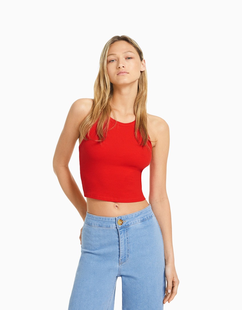 Camiseta canelada sem mangas
