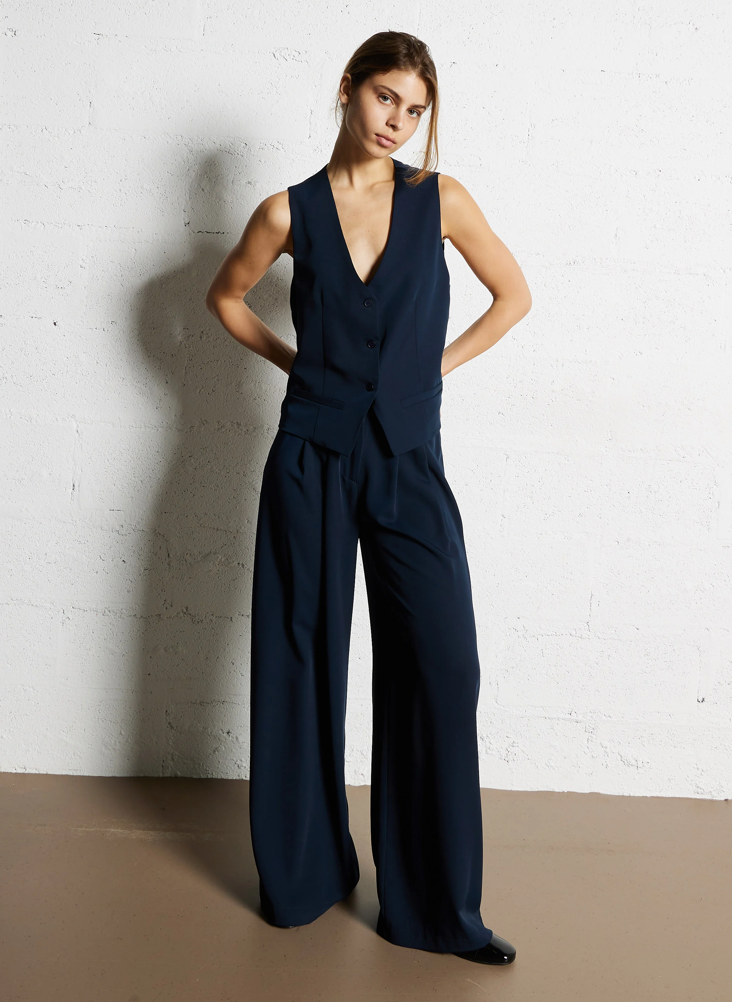 Pantalon large palazzo fluide | Bleu