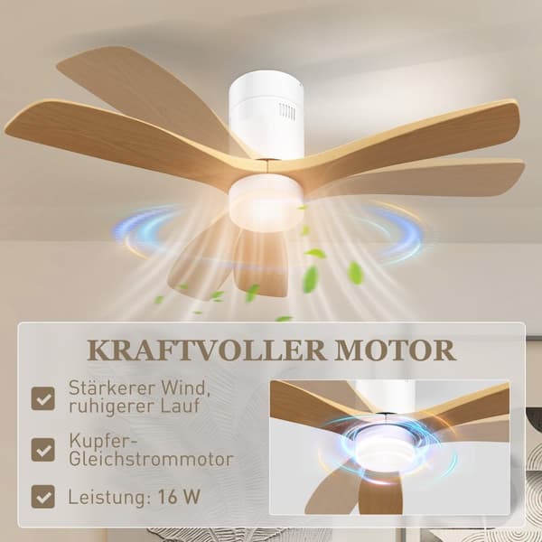 Takvifte med belysning og fjernkontroll 117 cm LED-lampe med vifte, 3 blader, vendbar DC-motor, 3 lysfarger, 6 hastigheter, timer for soverom |