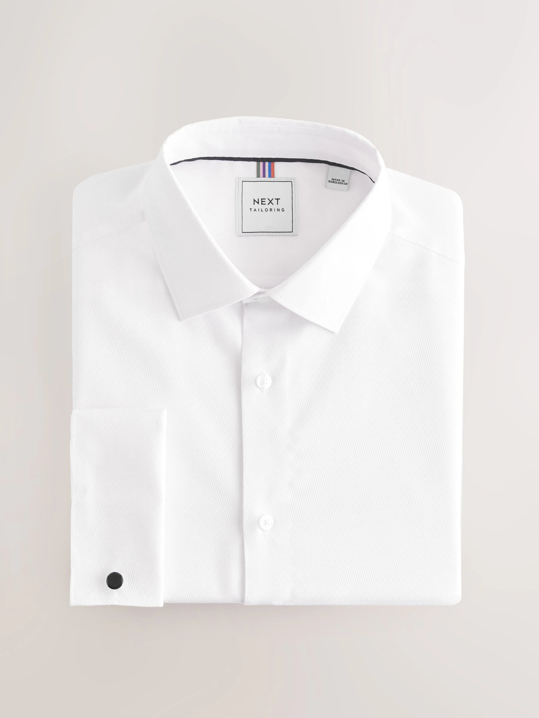 Wit - Slim Fit - Eenvoudig te strijken slim fit overhemd met textuur en dubbele manchetten